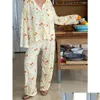 Mulheres sleepwear mulheres 2 peça impresso pijama conjunto para mulheres bonito stberry floral fruta padrão camisa calças botão up outfit drop de dh4gm