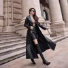 Women's Leather Fashion Winter Trench Coat Genuine Lambskin Overcoat Long Jacket Super Length 2024