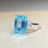 Anéis de cluster moda azul colorido zircon esmeralda corte árvore pedra 925 prata esterlina noivado para mulheres