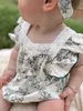 Rompers MILANCEL New Summer Baby Toddler Sweet Green Floral Jumpsuit with Hairband Infant Outwear H240508