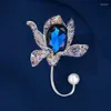 Broches Broche tendance pour femmes Champagne bleu synthétique perle fête couleur or bijoux Vintage accessoires professionnels cadeau plantes