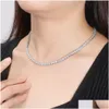 925 Sterling Sier 4Mm Zirkoon ketting Hip Hop Rock Mode Mannelijke en Vrouwelijke Paren Bruiloft Verloving Voorstel Verjaardagscadeau Mens Dro Dhbyb