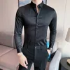 Camisas de Hombre Work 착용 남성용 의류를위한 단단한 긴 소매 소셜 셔츠 슬림 한 적합 형식 남성 드레스 셔츠 큰 크기 5xl 240112