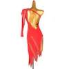 Stage Wear Robe de danse latine Lady Junior Costumes Femmes Fringe Compétition Rouge Lq358