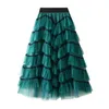 Skirts Women Skirt High Waist A-line Big Swing Ruffle Contrast Color Hem Princess Style Elastic Ankle Length Maxi