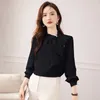 Damenblusen Satinhemd Frühling/Sommer Lose Feste Seide Vintage Damenbekleidung Mode Lange Ärmel Schleife Frauen Tops YCMYUNYAN