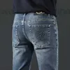 Designer-Jeans für Herren, Designer-Herbst-Jeans, koreanische Version, Leggings, schmal geschnitten, dick, bestickt, blau, grau, lange Hosen BQ63 FH0E