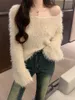 Women's Sweaters Real Pos Soft Faux Fur Sweater Loose Lazy Lady Long Sleeves Off Shoulder Winter Fall Knit