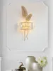 Wall Lamp American Gold Crystal Lamps Bedroom Bedside Living Room Nordic Palm Leaf Luxury Study Decor Sconces Lights Fixtures