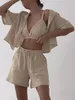 Women's Sleepwear Womens Summer 3 Piece Outfits Button Down Shirt Shorts Set With Cami Underwear Pajamas Loungewear