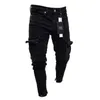 Jeans strappati skinny elasticizzati da uomo Pantaloni da uomo in denim slim lavati con tasca laterale Pantaloni sportivi alla moda da motociclista Pantaloni Hip Hop Jogger 240113