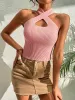 Summer New Women Heart Criss Cross Ribbed Knit Sleeveless Halter Crossfit Y2K Crop Top Clothes Femme Sexy Casual Backless