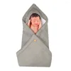 Couvertures Born Baby Plus Sac de couchage en velours Couleur unie Multi-usages Épaissi Tricoté Poussette Bouton Emmaillotage