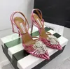 Aquazzura Flower Crystal-embellished Satin Slingback Sandals Ankle Strap Pumps 105mm Stiletto Heels Women Designer Luxury Sandal Evening Party Wedding Shoes 35-43