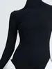 Kvinnors T-skjortor Missuoo Fashion Asymmetric Long T-shirt Spring och Autumn Casual Solid Black Skinny High Neck Pullover For Ladies