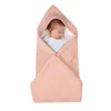 Couvertures Born Baby Plus Sac de couchage en velours Couleur unie Multi-usages Épaissi Tricoté Poussette Bouton Emmaillotage