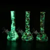 7.4'' Glow in the dark silicone hand pipe beaker bong hookahs unbreakable printing with glass bowl for dab oil rigs smoking water bongs pieps