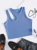 High Street Cut Out Rib Knit Crop Top for Women Summer Grunge Punk Sleeveless Asymmetrical Neck Tank Top Streetwear Y2K