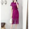 Party Dresses Women's Lace Dress 2024 Summer & Spring Transparent Elegant Ladies Short Sleeved Hollow Out See Through