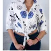 2024女性ブラウスシャツカジュアルプリントシャツトップデザイナーブラウス長袖無料船