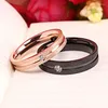 Cluster Rings Trendy Titanium Steel Couple For Lover Black/Rose Gold Color Matte Wedding Engagement Ring With CZ Zircon