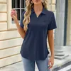 Kvinnors T -skjortor Kort ärm Solid Color Lapel Pocket Shirt Loose Top Women Cold Gear Dark For