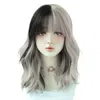 Namm Silver Black Wavy för Woman Daily Party Cosplay Middle Part Natural Synthetic Hair Heat Resistant Fiber 240113