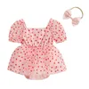 Rompers CitgeeSummer Valentine's Day Born Girl Outfit Short Sleeve Heart Print A-line Bodysuit Dress Bowknot Headband Clothes