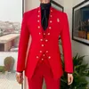 Costumes pour hommes costume rouge pour hommes de mariage Double boutonnage coupe ajustée affaires marié vêtements trois pièces (veste pantalon gilet) ensemble