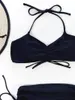 Vrouwen Badmode 2024 Mode Sexy Solid Halter Bikini Set Dame Opvallende Strip SideTied String Bearwear Badpak