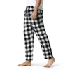 Mäns sömnkläder Vit svart rutig pyjamasbottenbyxor män som ligger avslappnad bekväm mjuk bomullsflanell hemkläder andningsbar pyjama homme