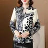 Женские блузки 2024, весенняя блузка, женская корейская мода, прямые женские топы, элегантная тонкая одежда с принтом, v-образный вырез, длинные рукава