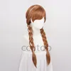 Halloween Women Princess Anna Brown Braids Adult Party Synthetic Hair Cap 240113