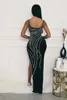 Casual Kleider Glänzende Strass Split Kleid Sexy Frauen Spaghetti Strap Bodycon Sparkly Diamanten Lange Maxi Vestidos