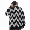 Contrasterende gestreepte gebreide trui voor heren High Street Diamond Check Pullover Oversized losse verdikte truien Trendy hiphoptops 240113