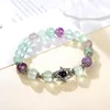 Bracelets de charme Mode Pierre Naturelle Coloré Fluorite Bracelet Pour Femmes Quartzs Ronde Perlée Étoile Bracelets Bracelet Bijoux Artisanat 18 cm