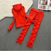 Kvinnors tvåbitar raka byxor Velvet Tracksuit Suicy Women Coutoure Set Track Suit Juciy Coture Sweatsuits Designer Tracksuits With Hoodie dragkedja