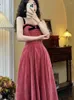 Casual Dresses Women Evening Fairy Dress Vintage Elegant ärmlöst Bandage Party A-Line For Nightclub Long Fit Velvet 2024