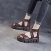 Sandalen Schoenen Voor Dames 2024 Retro Zomer Cross Echte Wiggen Platform Gladiator Coole Laarzen