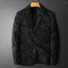 Men's Suits Minglu White Duck Down Male Blazer Luxury Single Breasted Solid Color Jacquard Autumn Winter Mens Jackets Black Thicken Man Coat