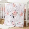 4 pièces ensemble de literie de berceau pour garçons filles, y compris couverture jupe de berceau draps de berceau empileur de couches fleur rose ensemble de literie de bébé doux 240113