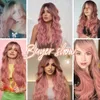 Onenononly rosa s onda longa com franja cosplay para mulheres sintético de alta qualidade festa natural resistente ao calor cabelo 240113