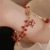 Bracelets à maillons Design rétro, Bracelet magnétique en perles de cristal rouge pour femmes, pendentif à breloque, bijoux de fête, cadeau d'amitié, vente en gros