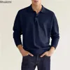 ربيع الخريف رجال الصلبة vneck longsleeved tshirts الأزياء الزر غير الرسمي قمم القمصان في الهواء الطلق للبولو للرجال 240113