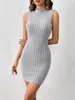 Casual Dresses Women's Grey Dress Elegant Half Turtleneck ärmlöst kontor Stickat Premium Bottoming Party Mini