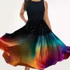 Freizeitkleider Damen Buntes bedrucktes Rundhalsausschnitt ärmelloses sexy Retro-Kleid mit Hijab-Schalbezug für Damenbekleidung