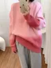 Kvinnors tröjor hoodie stickad botten skjorta gradient färgkläder lat tjock tröja lös pullover västerländsk stil