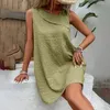 Vestidos casuais causal sem mangas cor sólida mini vestido mulheres 2024 verão solto praia diagonal colar tanque simples para robe femme