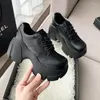 Dress Shoes 2024 Spring And Autumn Round Toe Lace Up Bright Leather Face Thick Sole Waterproof Platform Black High Heel Single Shoe