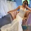 Fulllace Mermaid Wedding Suknia do złudzenia panny młodej Sheer Szyjka Koronkowa V Nakień na tylnej koraliki suknie ślubne do małżeństwa dla Nigerii Czarne kobiety NW026